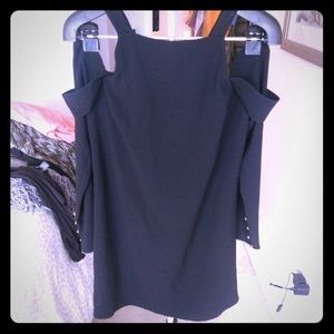 Size 10 Tibi off the shoulder black crepe dress